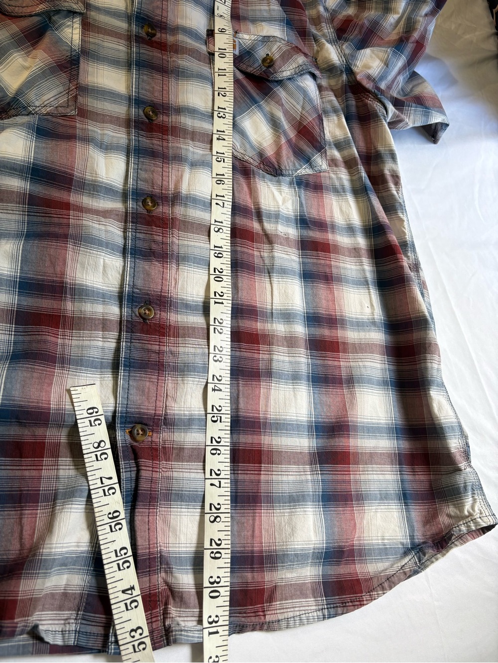 Carhartt Plaid Work Shirt Mens XL Short Sleeve Button Up Red Blue - Picture 7 of 9